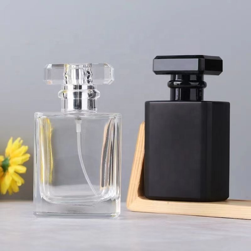 30ml 50 ml Clear Empty Luxury Flat Square Spray transparent Refillable Perfume Glass Bottle