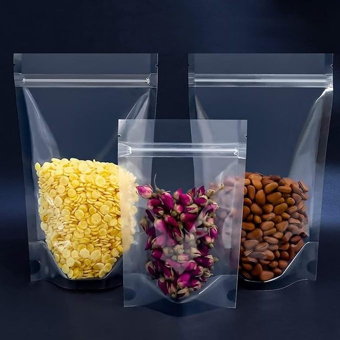 Transparent Frosted stand up pouch zip lock clear plastic packaging bag snack food bottom gusset zipper bag MOPP PET CPP PE