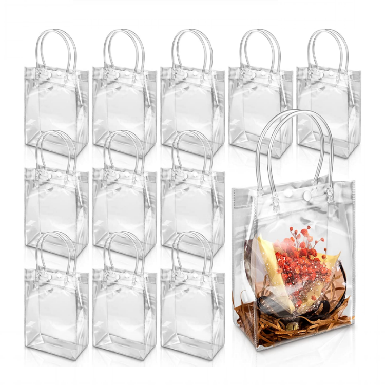 Clear Plastic PVC Bag With Handles Reusable Transparent  Gift Shopping Packaging Bag For Boutique Wedding Birthday