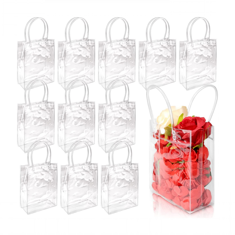 Clear Plastic PVC Bag With Handles Reusable Transparent  Gift Shopping Packaging Bag For Boutique Wedding Birthday