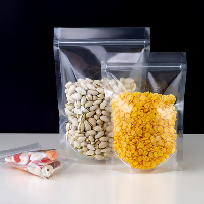 Transparent Frosted stand up pouch zip lock clear plastic packaging bag snack food bottom gusset zipper bag MOPP PET CPP PE