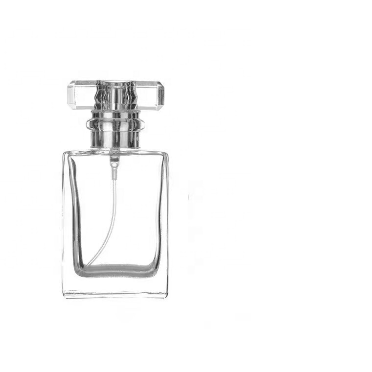 30ml 50 ml Clear Empty Luxury Flat Square Spray transparent Refillable Perfume Glass Bottle