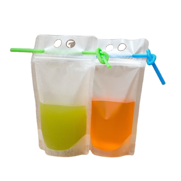 Custom Printing Plastic Beverage Packaging Bags Standing Up Juice Drink Pouches With Straw