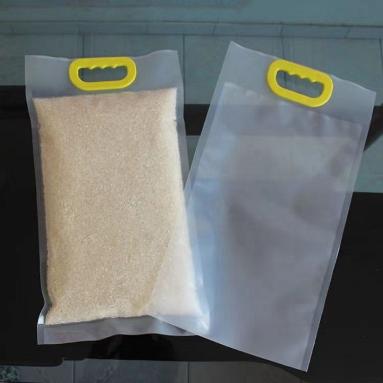 Custom 100% biodegradable transparent clear print plastic rice packing tote bag for rice packaging with handle