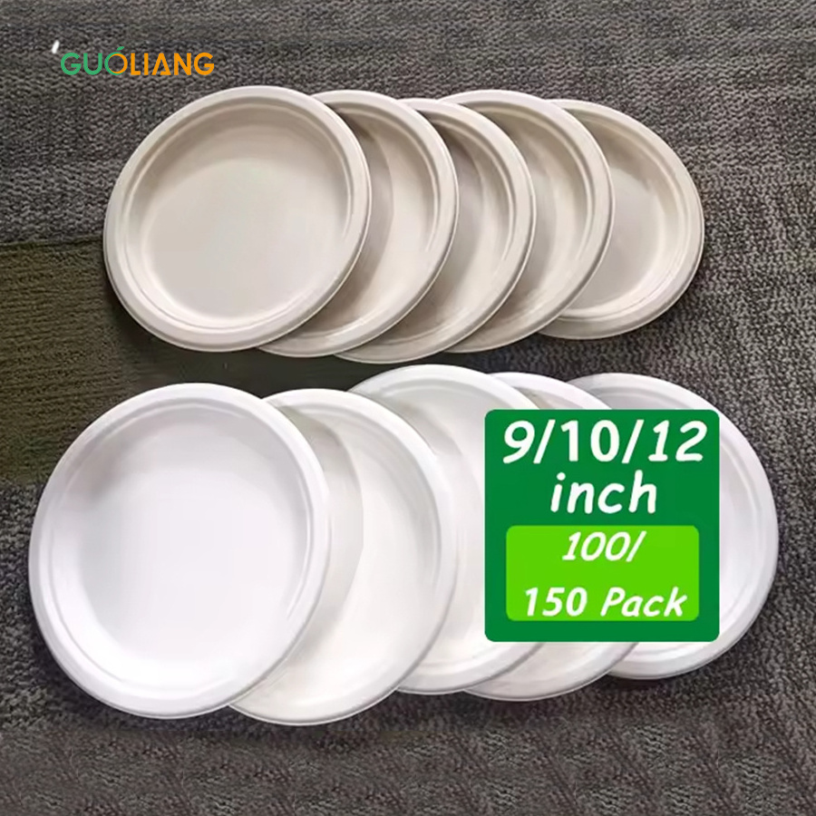 Pack Best Quality 5/6/7/8/9/10 Inch Plate Biodegradable Food Packaging Disposable Eco Friendly Paper Plates