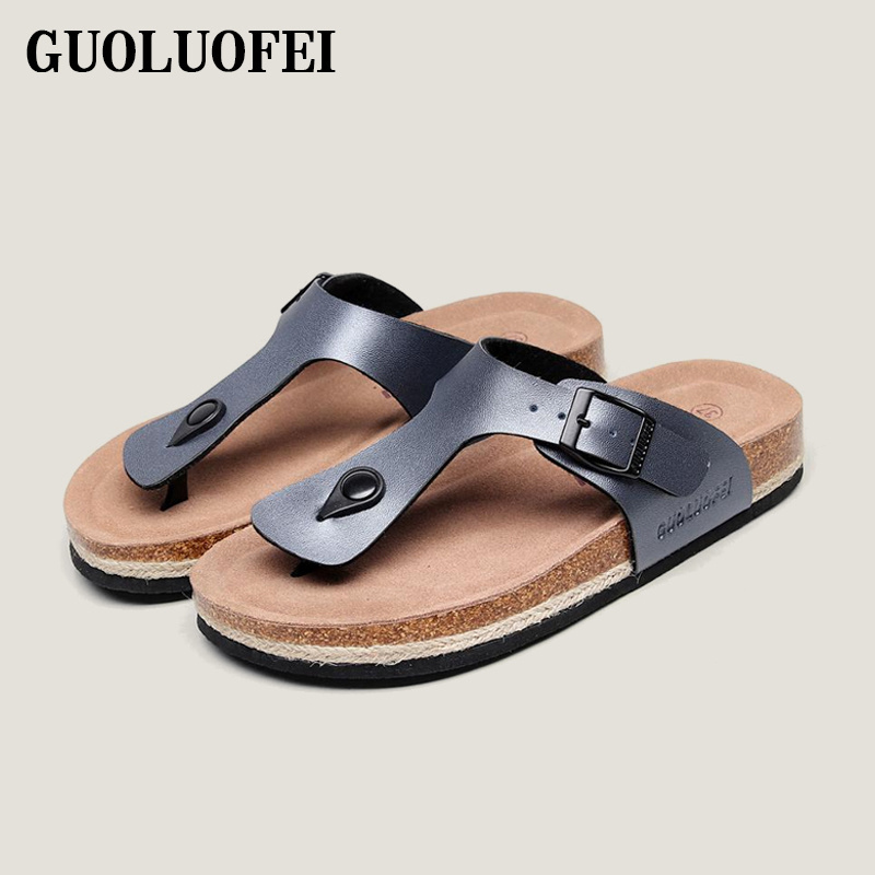 Flip Flop Men Cork Sole Adjustable Slippers Sandals Arabic Sandal Waterproof Summer PU Fur Massage Winter Printed Light Weight