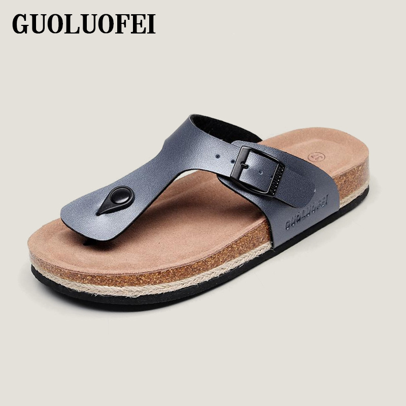 Flip Flop Men Cork Sole Adjustable Slippers Sandals Arabic Sandal Waterproof Summer PU Fur Massage Winter Printed Light Weight