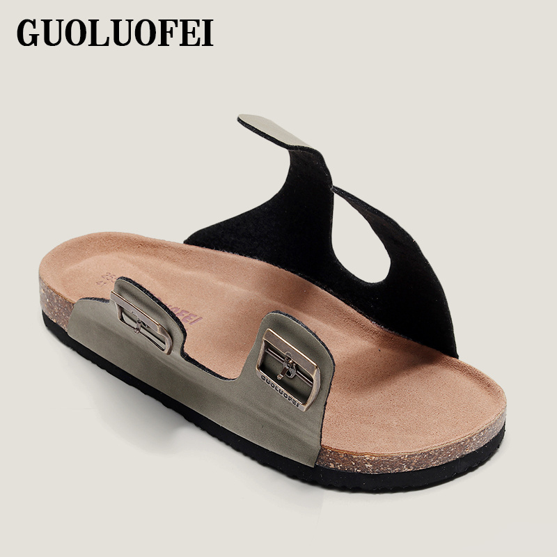 High Quality Custom Logo Summer Men Sandals 2020 Leather Upper Cork Sole Slippers