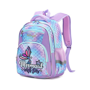 New Arrival Cartoon Character Purple Fish Tail Book Bags Student Girls Kids School Backpack Bag