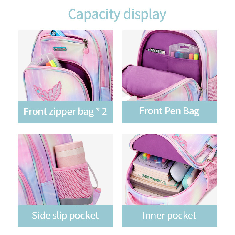 New Arrival Cartoon Character Purple Fish Tail Book Bags Student Girls Kids School Backpack Bag