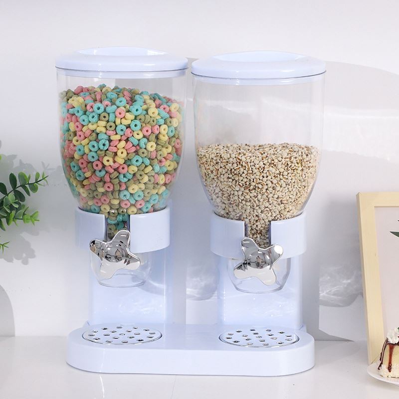 Multi-function kitchen dry food dual dispenser household double cup large capacity oatmeal storage box dry food dispenser