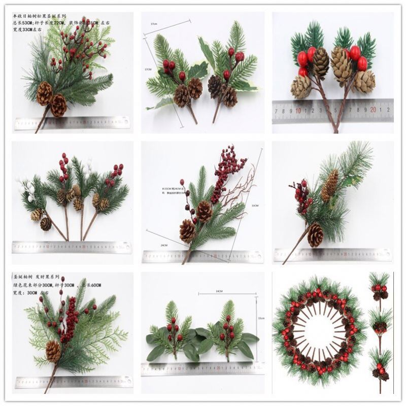 Christmas Berry Pick Pinecone Simulated Pine Needle Branch Small Pine Twig For Wedding Party Floral Decor Flower Crafts