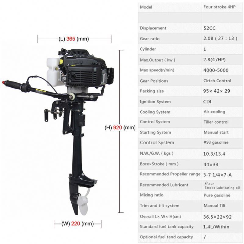 4.0 hp four-stroke outboard motor propeller boat hook marine motor