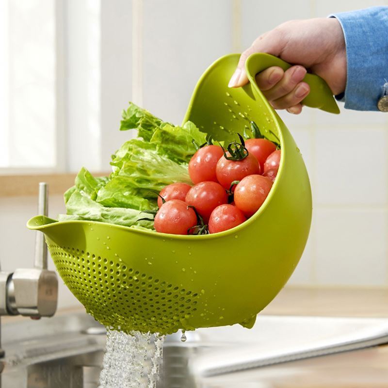 Non Slip Pp Plastic Fruit Vegetable Swan Drain Basket With Handle ,Kitchen Washing Drying Storage Basket With Handle