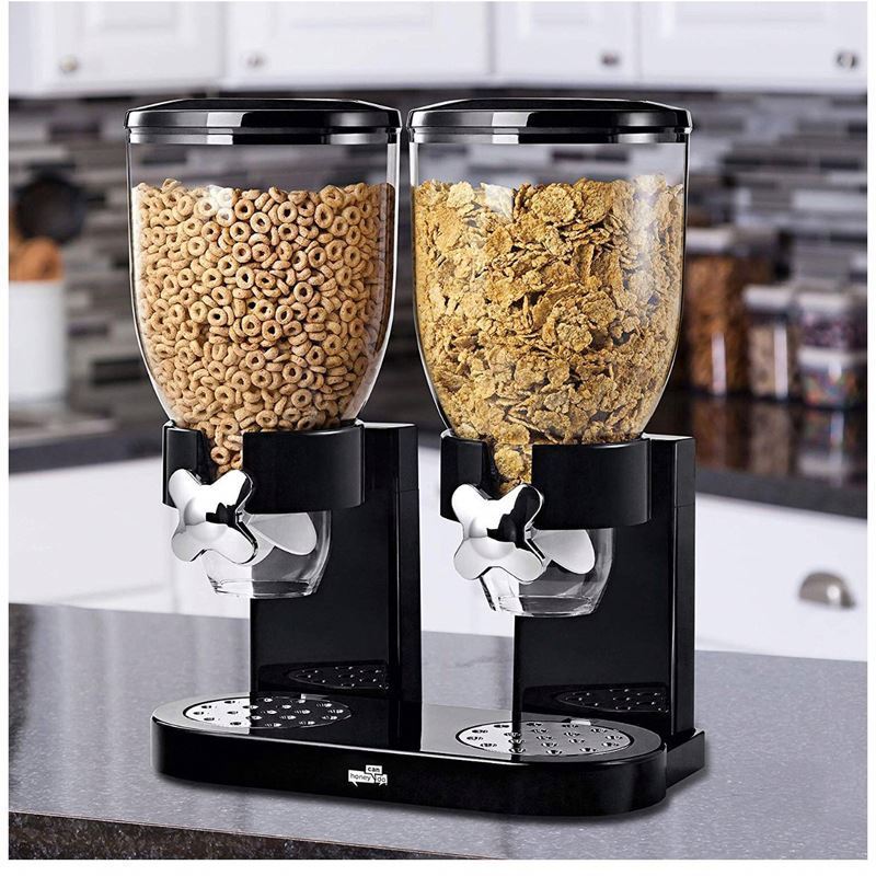 Multi-function kitchen dry food dual dispenser household double cup large capacity oatmeal storage box dry food dispenser