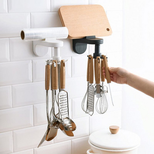 2022 NEW Kitchen Hooks for Hanging Adhesive Racks 360 Degree Rotating with 6 Hooks Storage Rack Wall Mount