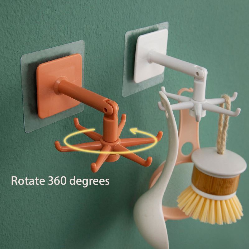 Multi-Functional 360 Degree Folding Rotary Hook Utility Kitchen Bathroom Towel Office Sticky Wall Hook