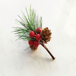 Christmas Berry Pick Pinecone Simulated Pine Needle Branch Small Pine Twig For Wedding Party Floral Decor Flower Crafts