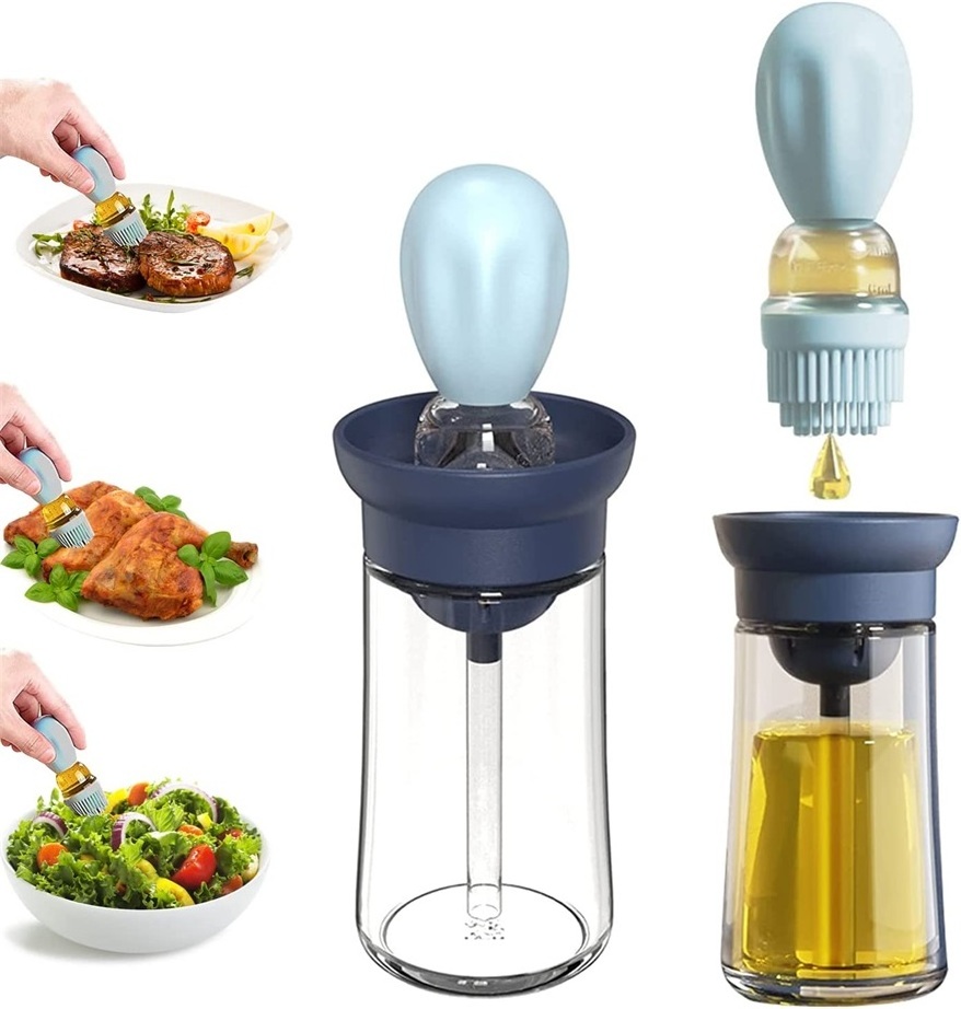 2 in 1 Silicone Dropper Measuring Oil Dispenser Bottle Glass Olive Oil Dispenser Bottle With Silicone Brush