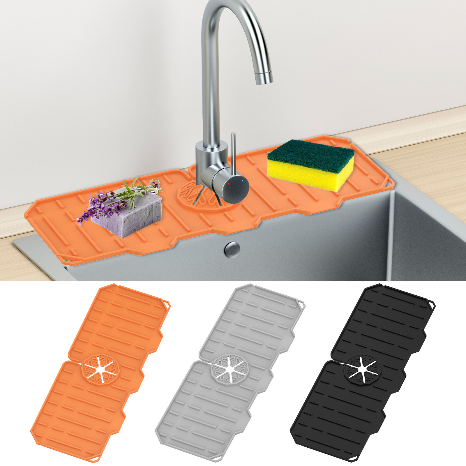 Kitchen Bathroom Faucet Counter Sink Water Prevent Wraparound Splash Catcher Absorbent Mat Dish Drying Pads Silicone Faucet Mat