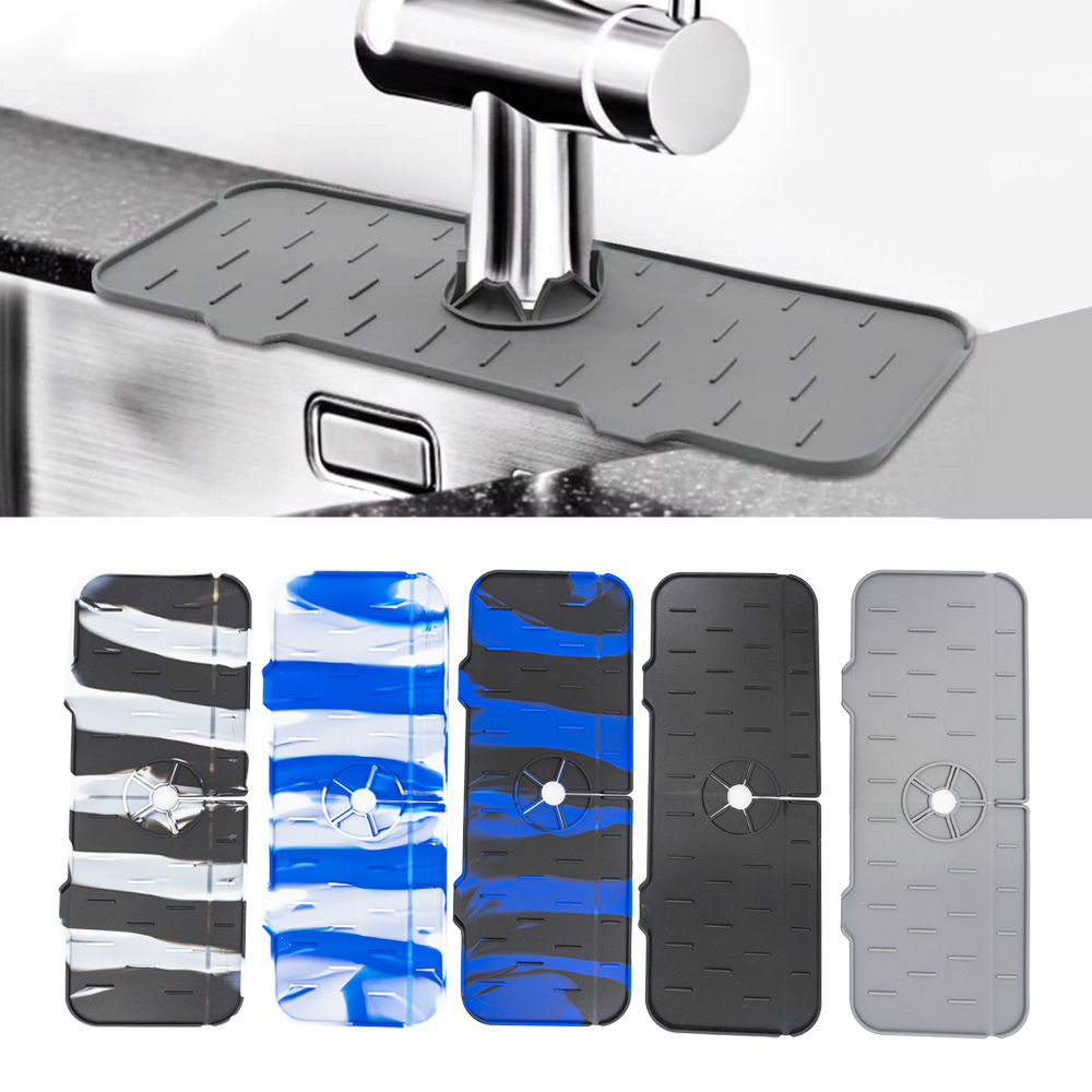 Kitchen Bathroom Faucet Counter Sink Water Prevent Wraparound Splash Catcher Absorbent Mat Dish Drying Pads Silicone Faucet Mat