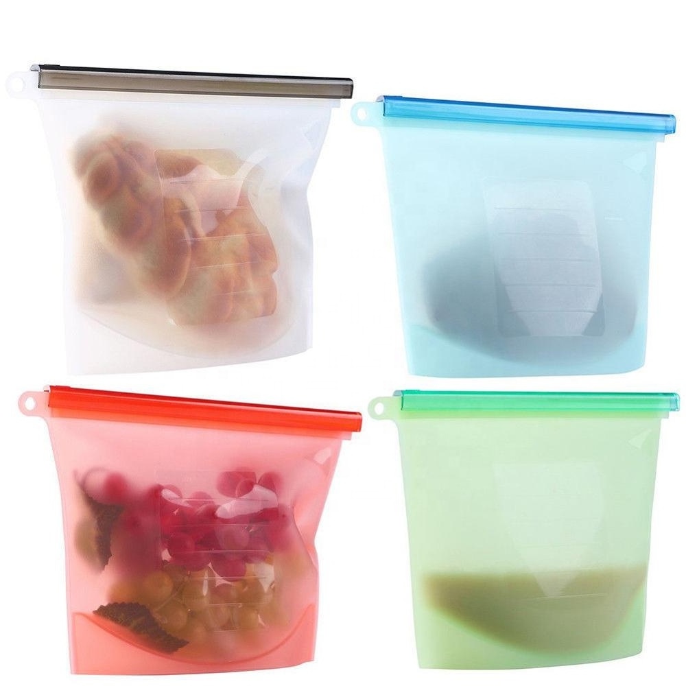 Free Samples 1500ML Leak proof Reusable Fresh Silicone Freezer Bag BPA Free Food Grade Reusable Bag Silicone Food Storage Bag