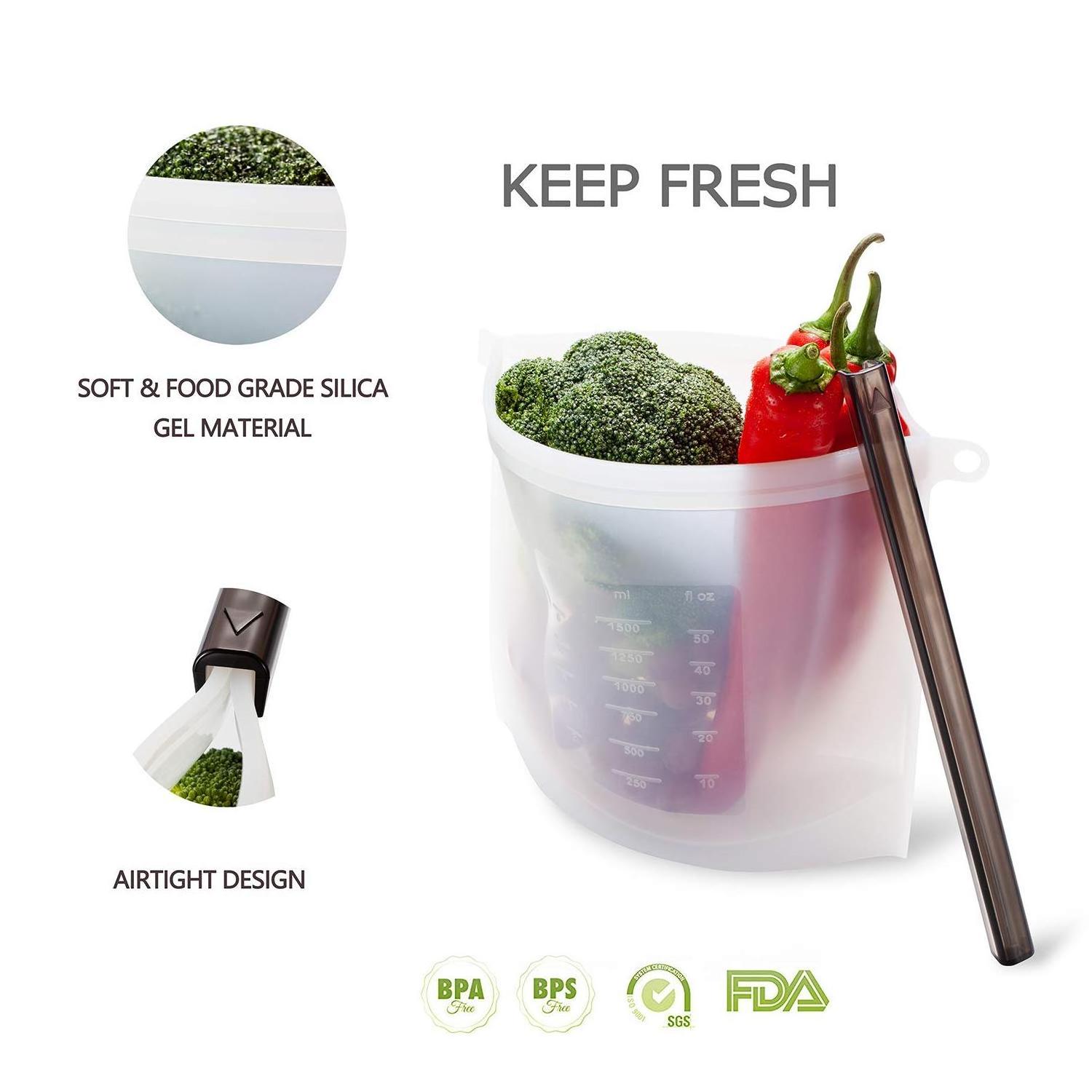 Free Samples 1500ML Leak proof Reusable Fresh Silicone Freezer Bag BPA Free Food Grade Reusable Bag Silicone Food Storage Bag