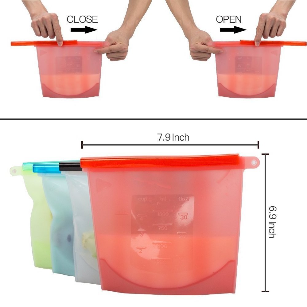 Free Samples 1500ML Leak proof Reusable Fresh Silicone Freezer Bag BPA Free Food Grade Reusable Bag Silicone Food Storage Bag