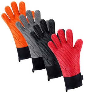 Custom Silicone Heat Resistant Gloves Oven Mitts Waterproof Extra Long BBQ Grill Meat Smoker Gloves for Baking Frying Grilling