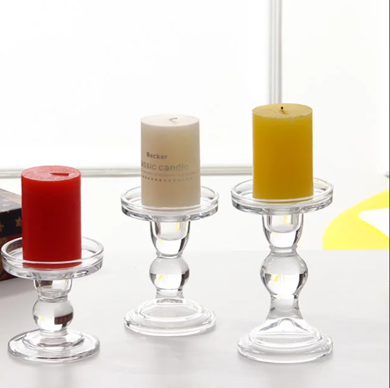 Convenient Sustainable Mouth Blown Cheap Recycled Transparent Taper Dinner Stand Candle Glass Holder Set Sublimation For Table