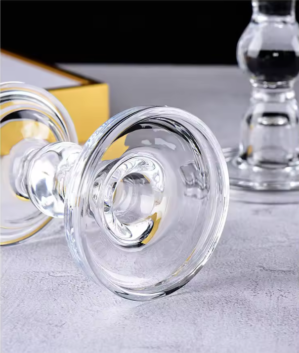 Convenient Sustainable Mouth Blown Cheap Recycled Transparent Taper Dinner Stand Candle Glass Holder Set Sublimation For Table