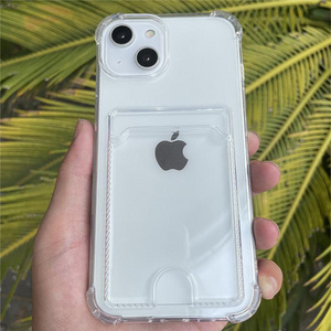 New Design card holder slot transparent clear shockproof phone case for iphone 14 pro max 13 12 11 x xr xs 7 8