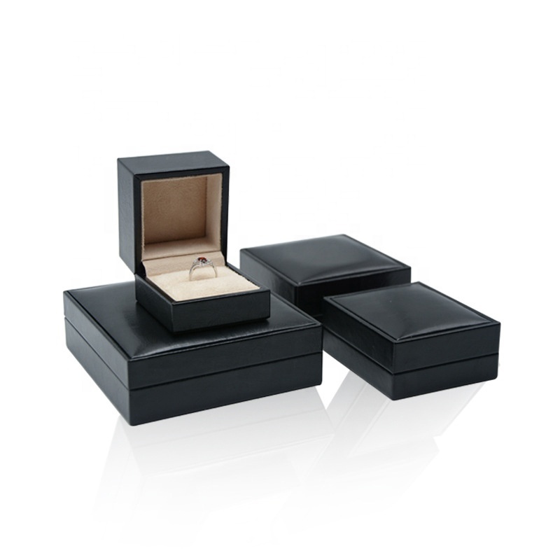 PU Leather Jewelry Packaging with Microfiber Inset Glossy Black Ring Jewelry Box Cheap Jewellery Boxes for Bracelet Pendant