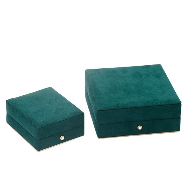 Guorui Custom jewelry Pendant box with Hot Stamping Logo dark green Ring Box velvet Necklace Jewellery Bangle Boxes