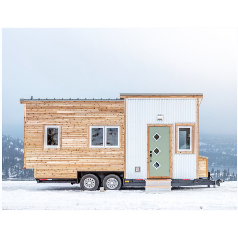 Prefab wooden cabin tiny home with wheels trailer house with loft