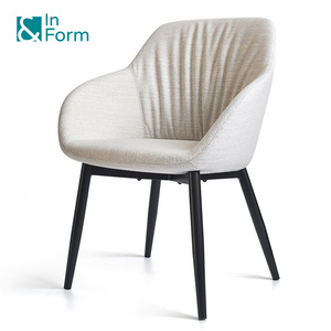 Modern Nordic Mold Foam Armchair Upholstered Ergonomic Visitor Chair Living Room Canteen Restaurant Dining Chair with Metal Legs