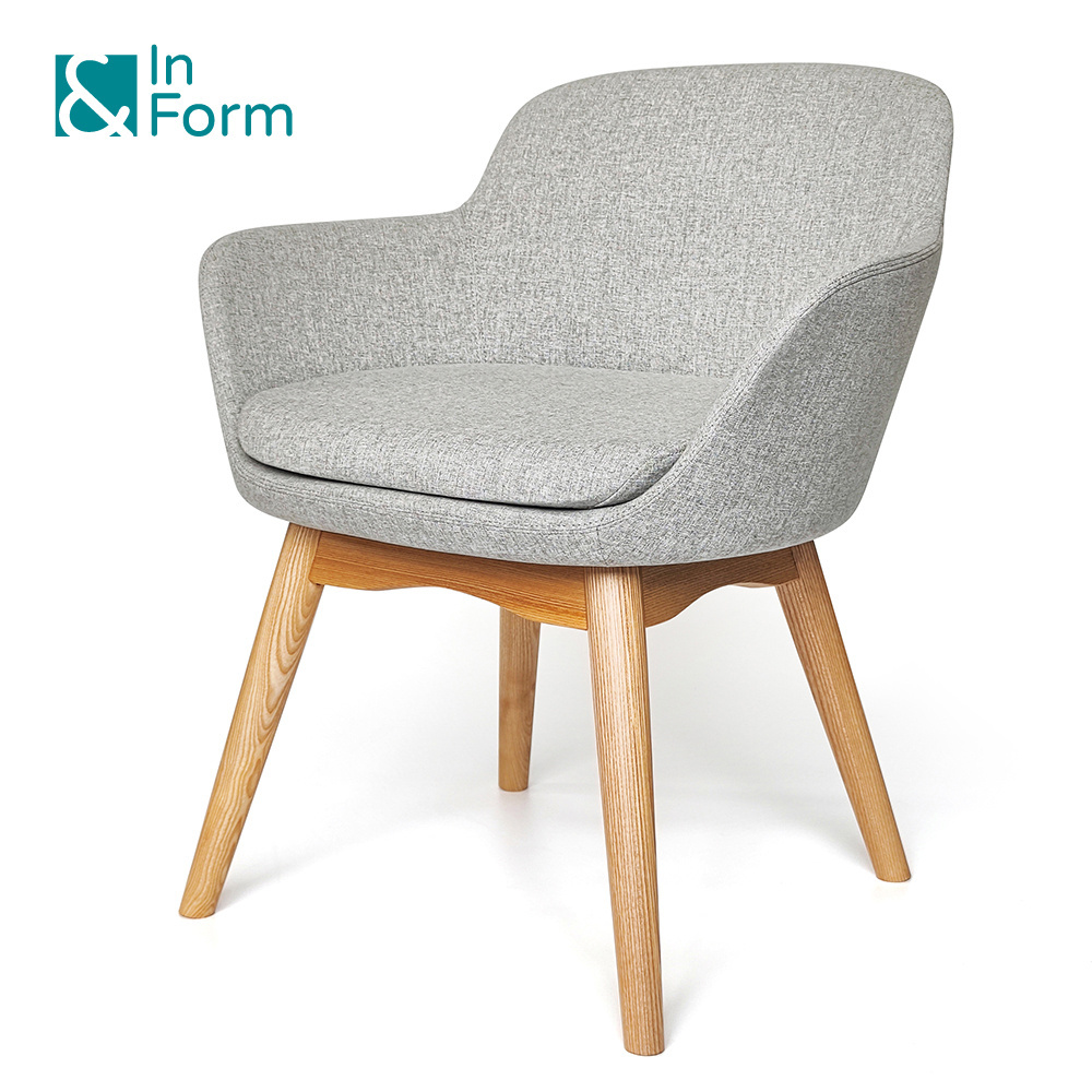 Nordic Modern Solid Ash Wood Legs Mold Foam Guest Leisure Chair Office Reception Waiting Area Visitor Armchair Grey Design Chair