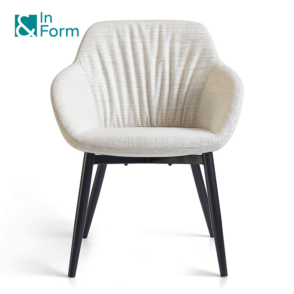 Modern Nordic Mold Foam Armchair Upholstered Ergonomic Visitor Chair Living Room Canteen Restaurant Dining Chair with Metal Legs