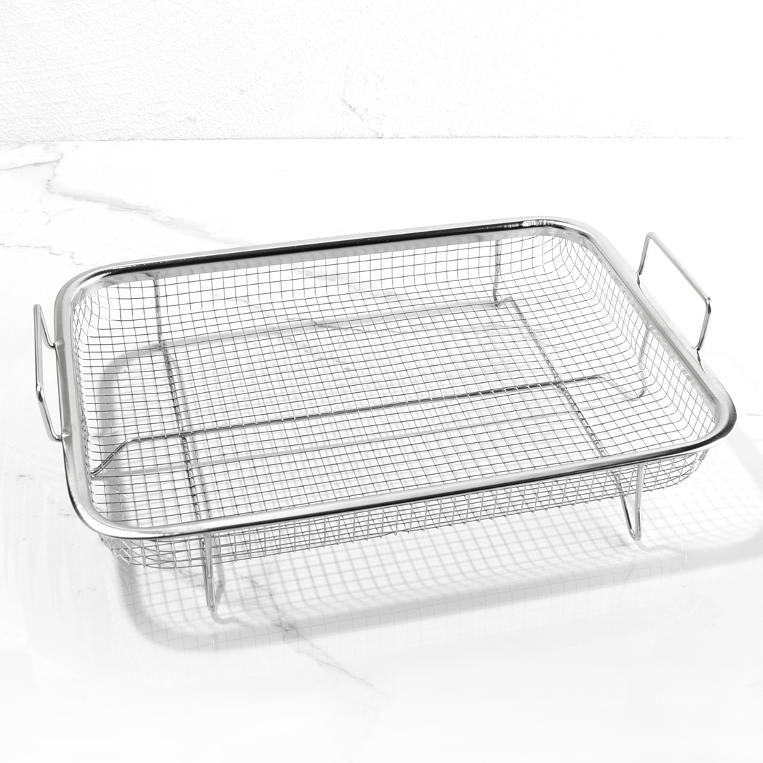 12 Inch Rectangle Stainless Steel Air Fryer Mesh Basket Cookie Sheet Tray Bakeware Set For Oven With Crisper Pan