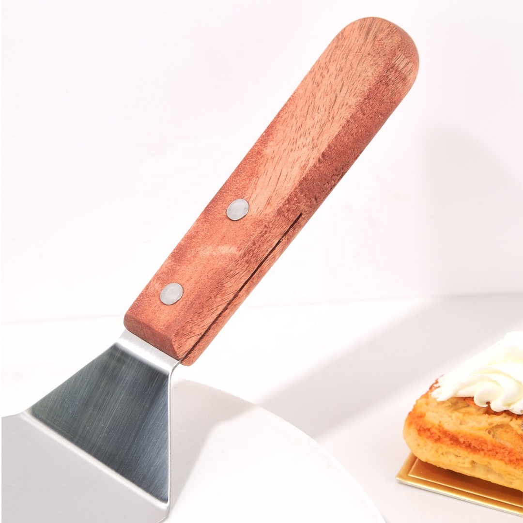 9 Inch 10 Inch Stainless Steel Kitchen Cooking Shovel Pancake Spatula with Wooden Handle Turner Scraper for Pie