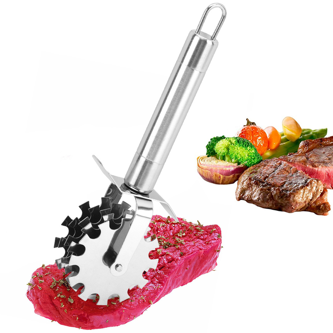 Stainless Steel 5-Wheel Manuel Rolling Steak Meat Tenderizer Kitchen Tenderizing Tools Meat Pounder