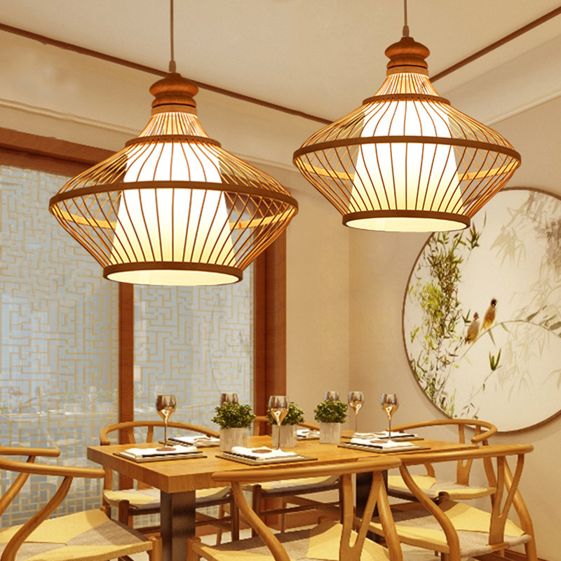 Natural Bamboo Material Handcraft Lamp Shade Led Lights Rattan Ceiling Light Covers Bamboo Pendant Lampshade