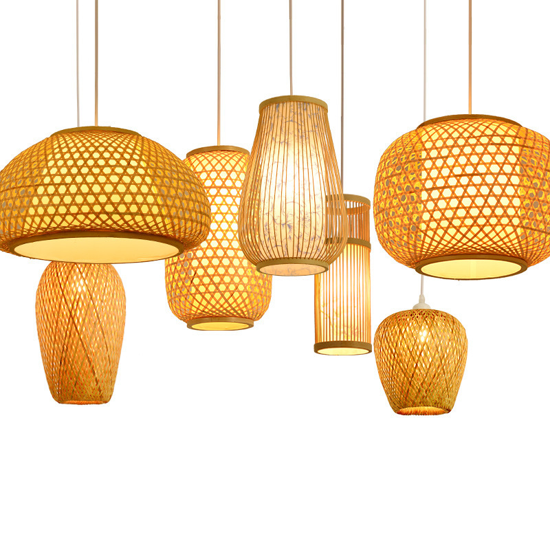 Woven Bamboo Hanging Lamp Chandeliers Lamp Shade Hand Woven Bamboo Basket Lampshade For Ceiling Light