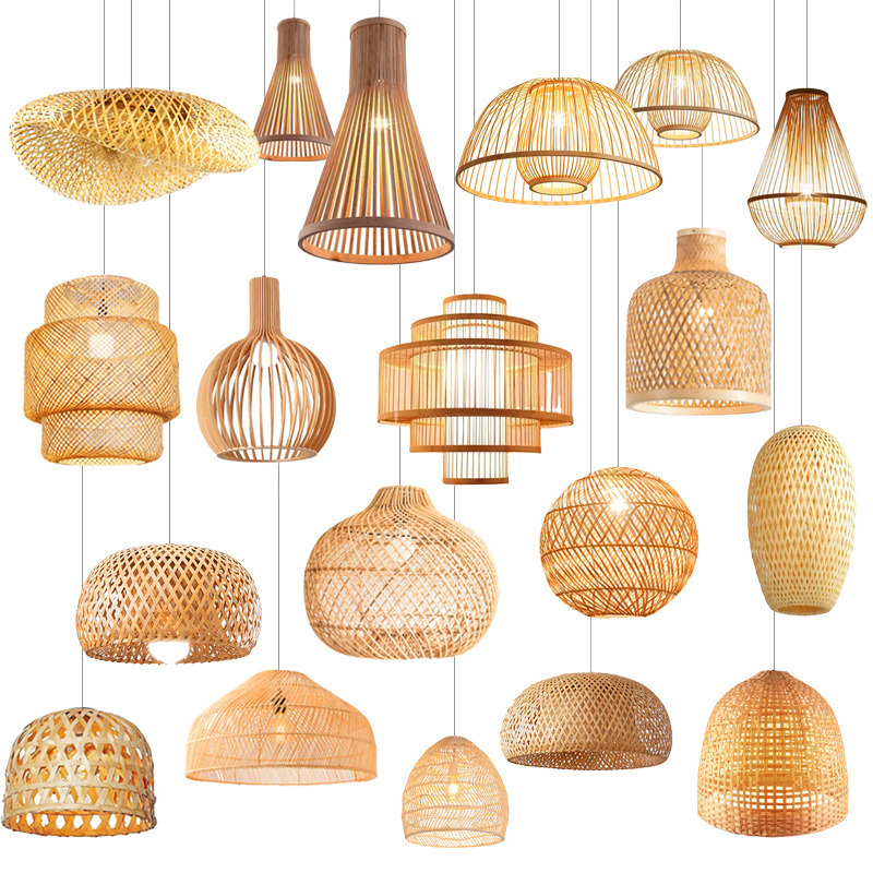 Custom Wicker Lamp Woven Pendant Light Fixtures Straw Rattan Lampshade Tropical For Living Room