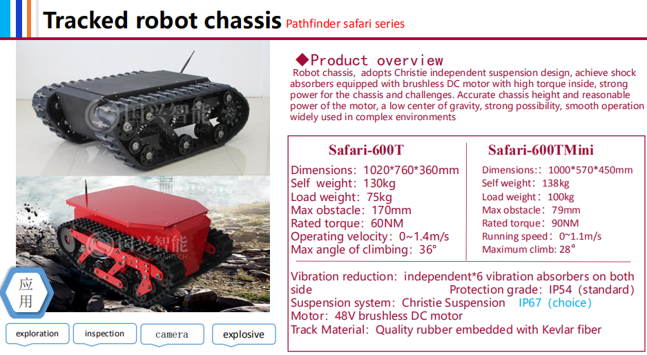 All terrains vehicle able to climbing stairs rubber tracked tank chassis safari-600T robotic platform