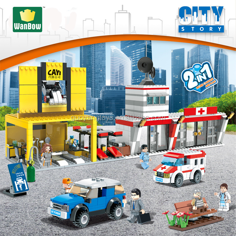 Hot new Electronic block toy city series Car repair center Central hospital building block games model kids toy