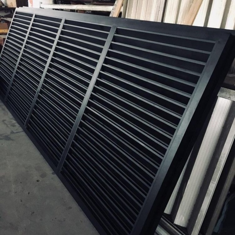 GUOYAO Black Aluminum slat fence System Modern luver Gate Design Retractable Sliding Aluminum Louver Gate fencing