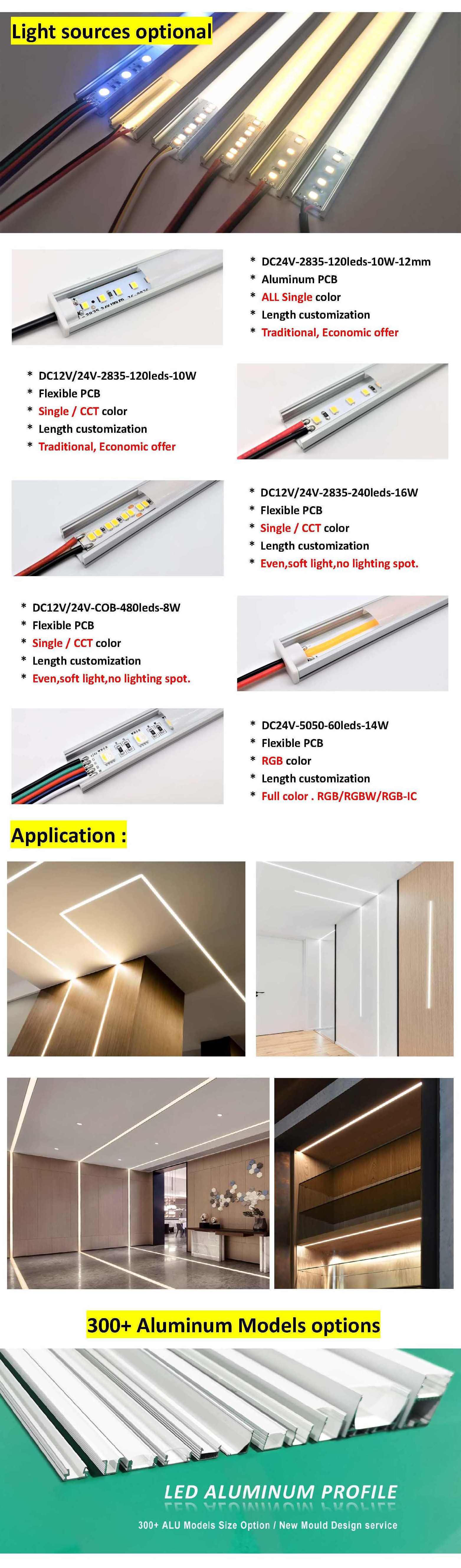 70*36mm 40w flat surface Square office Aluminum Profile LED Strip linear light With PC Opal Diffuser cover