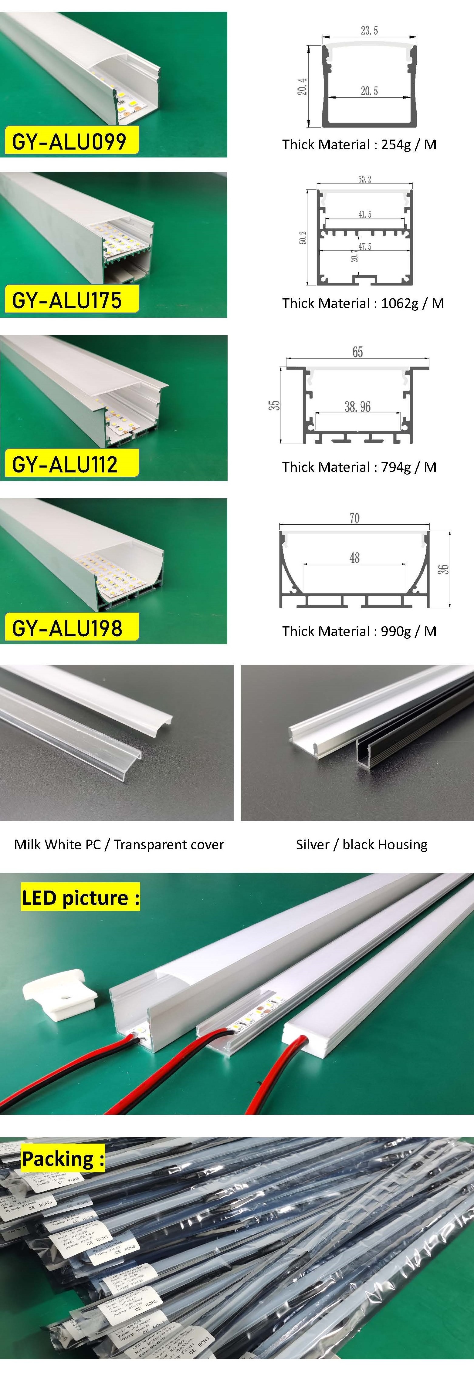 70*36mm 40w flat surface Square office Aluminum Profile LED Strip linear light With PC Opal Diffuser cover