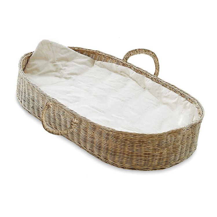 Wicker Moses Baby Pram Natural Basket Baby Changing Basket Wicker Moses Basket